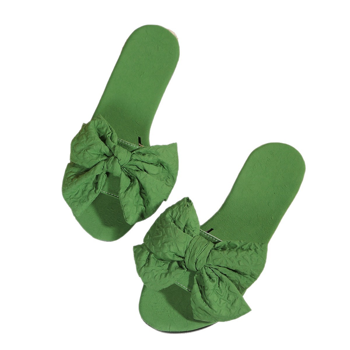 2025 Summer New cool slippers for women, bow-shaped fashionable outerwear, one-line flat-heeled student slippers for beach travel Item Picture