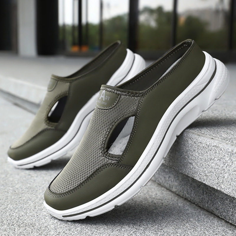 Men's shoes with hollowed-out half-slippers, soft-soled, comfortable and casual, one-step dad shoes, breathable and non-smelly feet, mesh shoes, single shoes Specification drawing
