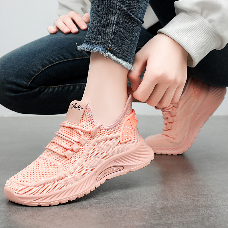 Women's foreign trade shoes, versatile solid color casual shoes, trendy sports shoes, Feizi single shoes, breathable running shoes, net shoes details Picture