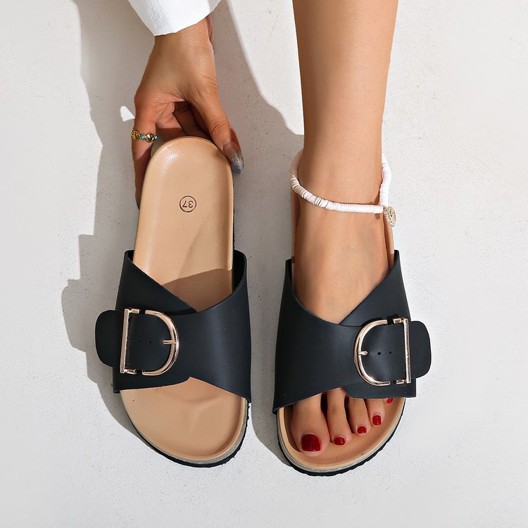 Foreign trade one-piece slippers for women 2025 New style beach open-toe flat sandals for women, European and American women's large-sized women's sandals Specification drawing
