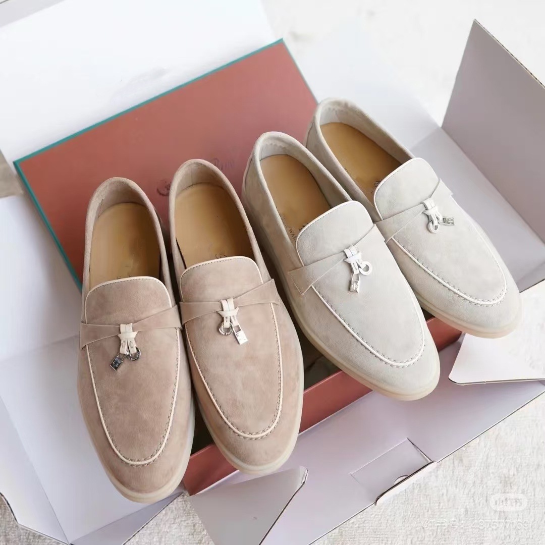 202424 New genuine leather loafers, Italian LP lazy shoes, men's and women's trendy shoes, flat casual shoes for women details Picture