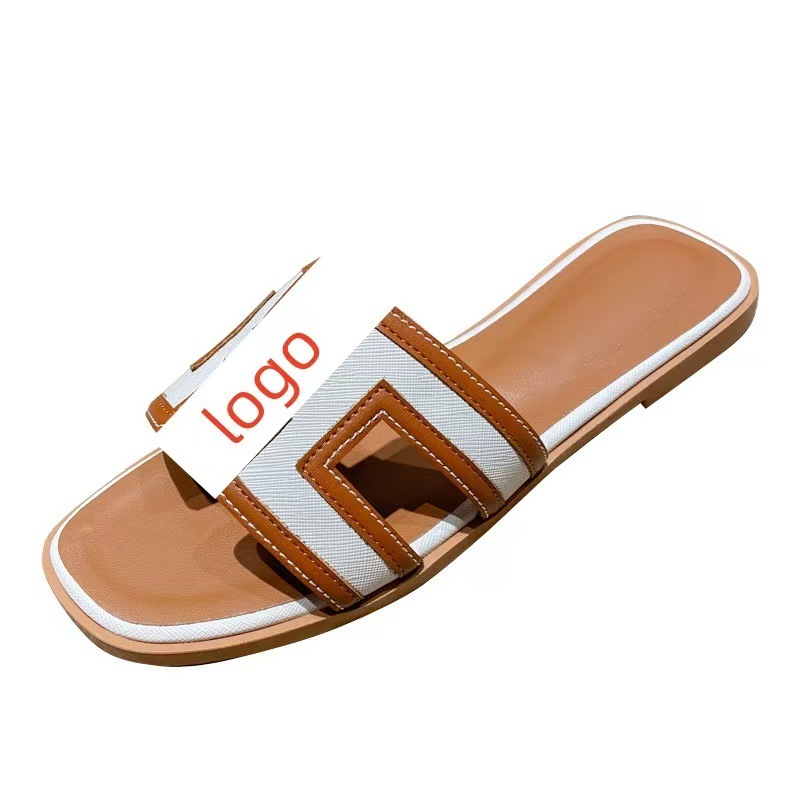2024 New summer women's versatile slippers, soft-soled high-heeled flip-flops, anti-slip one-shoulder thick-heeled flat sandals Item Picture