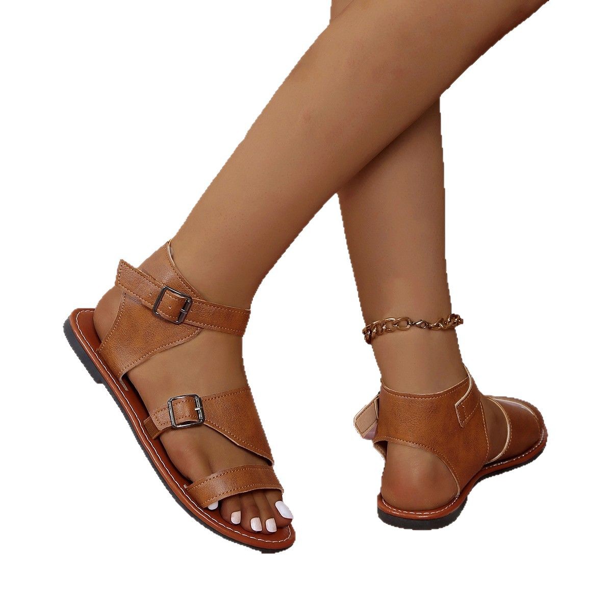 Wholesale of 2025 European and American new summer flat one-piece sandals for women, size 43, AliExpress cross-border beach sandals Item Picture