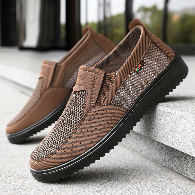 Men's casual shoes, soft-soled old Beijing cloth shoes, men's breathable mesh shoes, non-smelly feet, dad's shoes, one-step lazy shoes details Picture