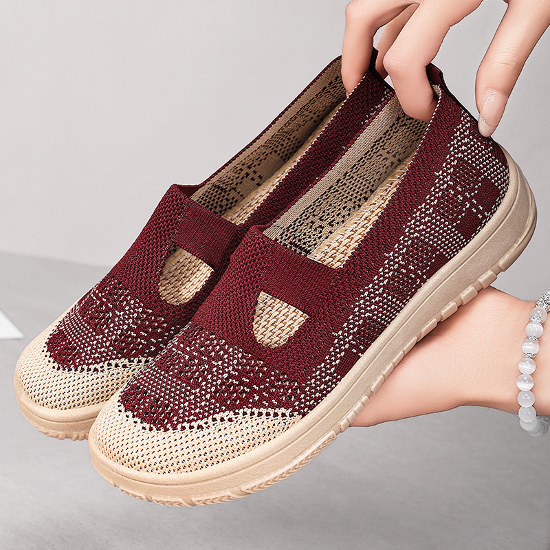 Women's shoes, versatile casual shoes, breathable flying woven shoes, one-step lazy shoes, soft-soled comfortable mom shoes, women's single shoes details Picture