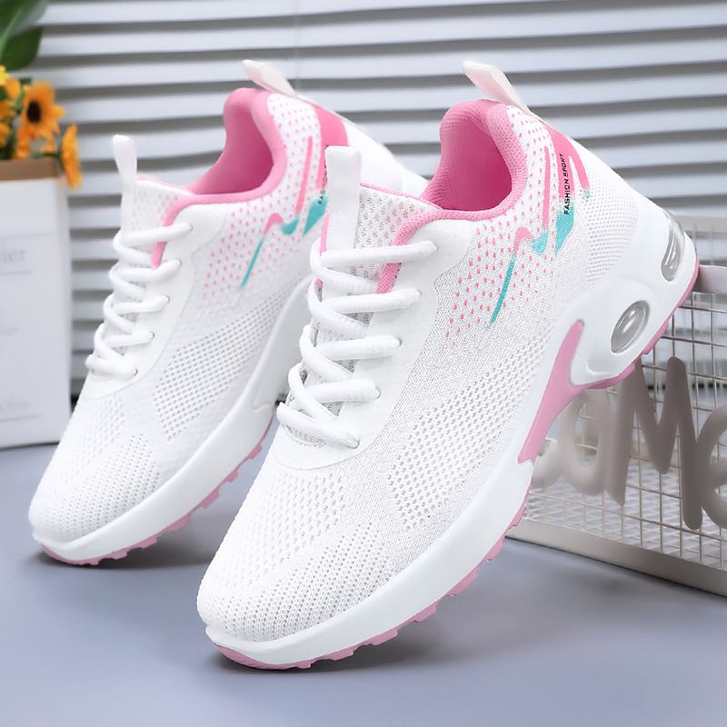 Women's mesh breathable sports shoes, cross-border consignment, large-sized casual shoes, lace-up air cushion, non-tiring running shoes full figure