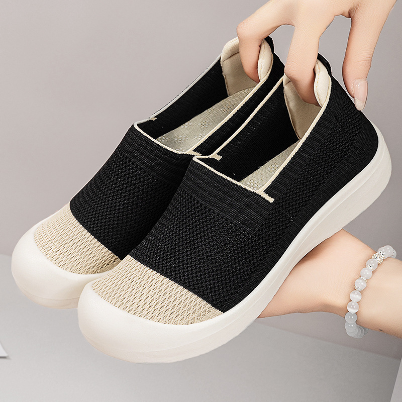 Women's casual shoes, breathable flying woven shoes, non-smelly feet, mesh shoes, fashionable and versatile women's single shoes, one-step lazy shoes Specification drawing