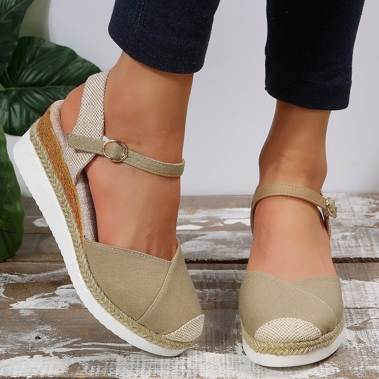 The 2023 summer new cross-border trade large-sized Baotou backheel thick-soled Roman sandals with buckles are in stock details Picture