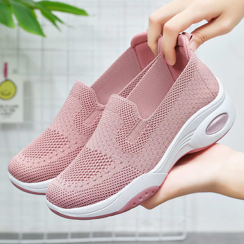 Cross-border women's shoes, versatile thick-soled height-increasing shoes, breathable flying woven single shoes, casual shoes for export, shoes for mom full figure