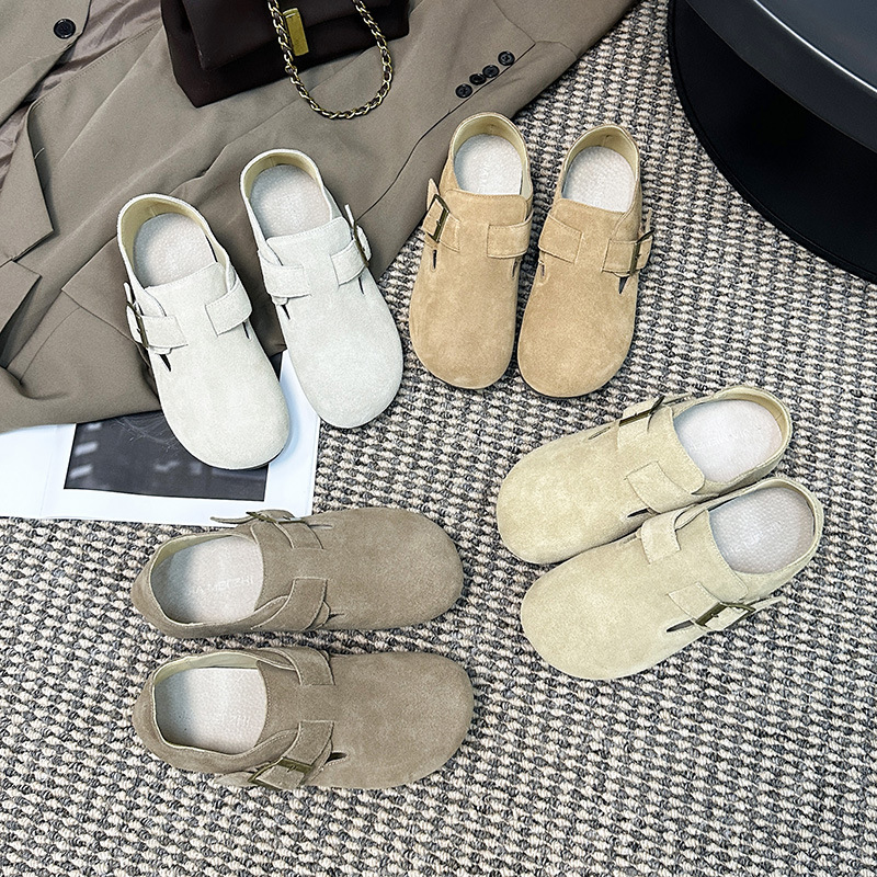 The new autumn and winter style of genuine leather, Japanese-style flat full-bag Boken shoes with inner height-increasing cowhide and suede are elegant and make you look taller full figure