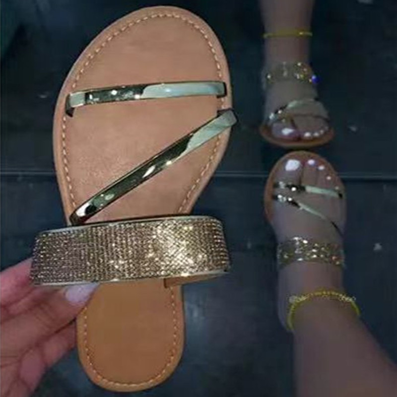 wish New ladies shoes Water diamond one-line flip-flops wholesale of large-sized flat sandals for export details Picture