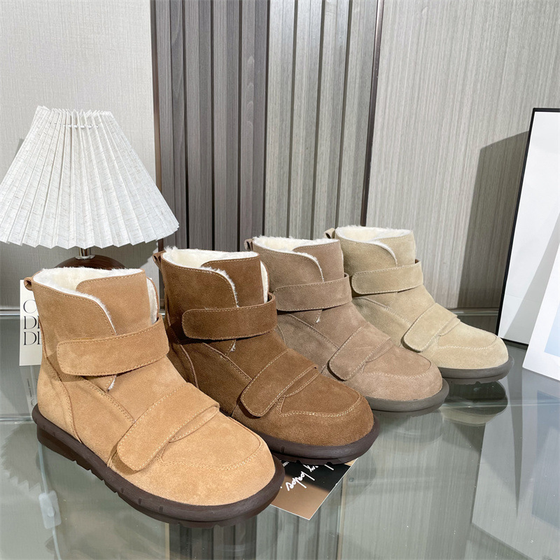 Cowhide version ~ Su Yinyin Velcro genuine leather wool snow boots, women's Maillard boots, warm thick-soled short-leg cotton boots full figure