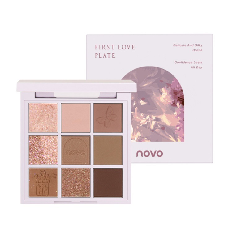 NOVO manufacturer Ying's Afternoon Tea Nine-color Eyeshadow Powder, Brown palette, Earth tone, matte pearl and glitter Eyeshadow palette wholesale Item Picture