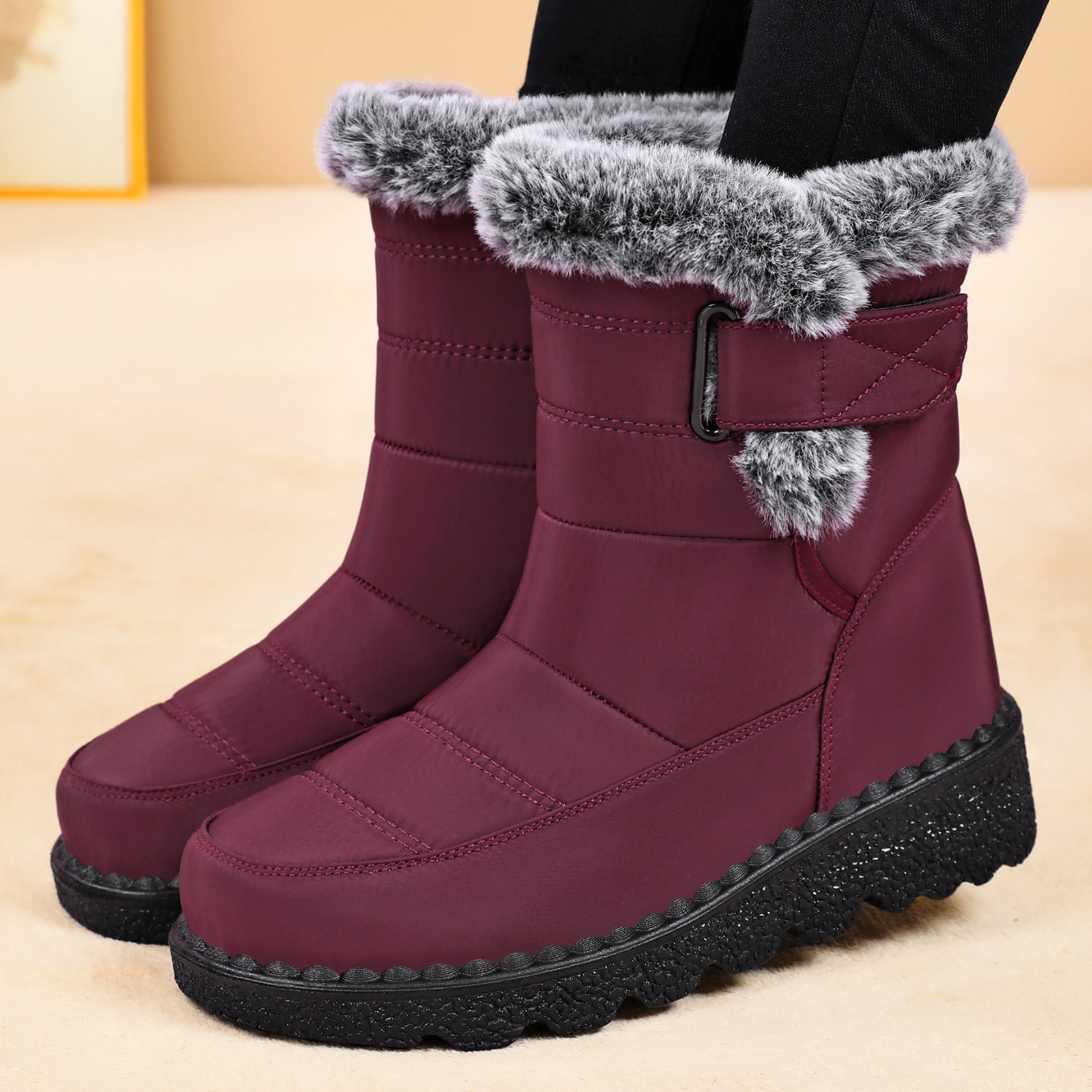 Women's shoes, snow boots, cross-border large-sized polyurethane cotton shoes, fleece and thickened long cotton boots, cold-proof and warm women's boots Specification drawing