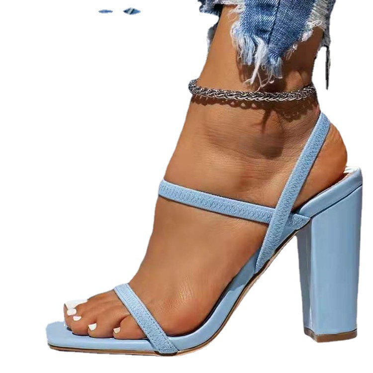 wish AliExpress Foreign Trade New plus-size chunk-heeled sandals for Women's Summer 2021, new European and American high-heeled shoes for women 43 Item Picture