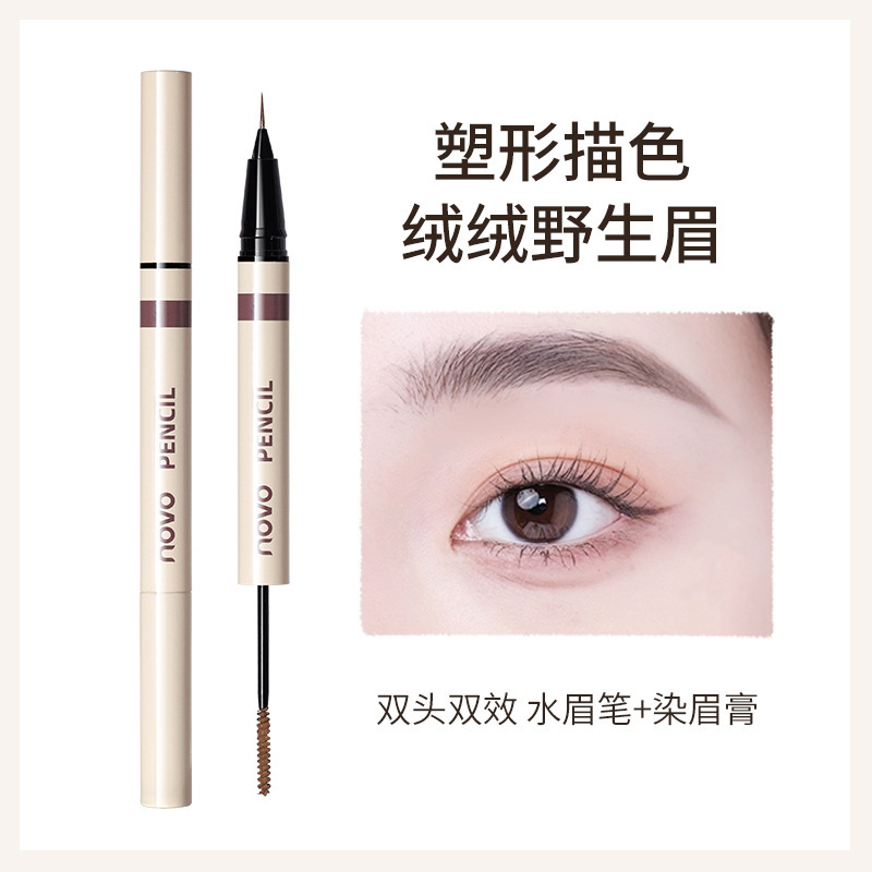 NOVO Wild Eyebrow 3D Double-Head Shaping Water Eyebrow Pen is waterproof and does not smudge. It is genuine and easy for students to color naturally full figure