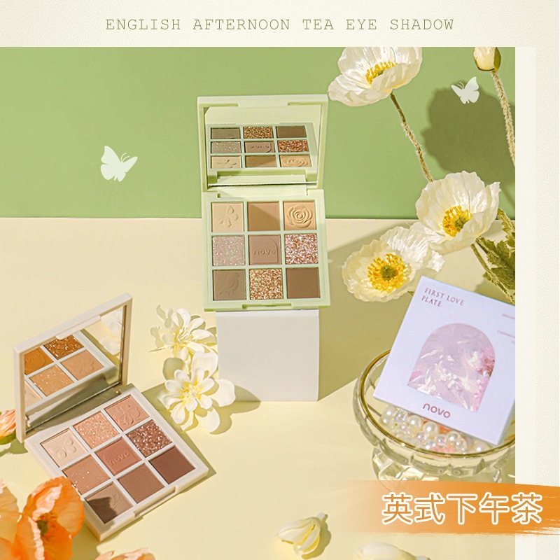 NOVO manufacturer Ying's Afternoon Tea Nine-color Eyeshadow Powder, Brown palette, Earth tone, matte pearl and glitter Eyeshadow palette wholesale details Picture