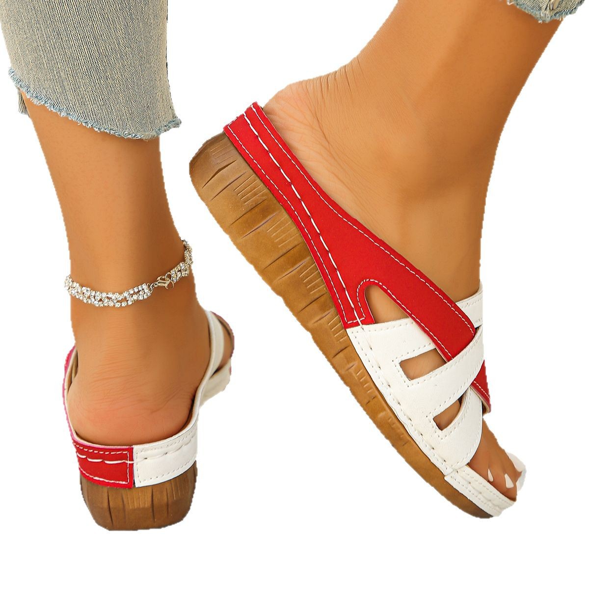 New multi-color open-toe thick-soled slippers for women's cross-border slope heels with stitching, lightweight beach sandals for Southeast Asian trade Item Picture