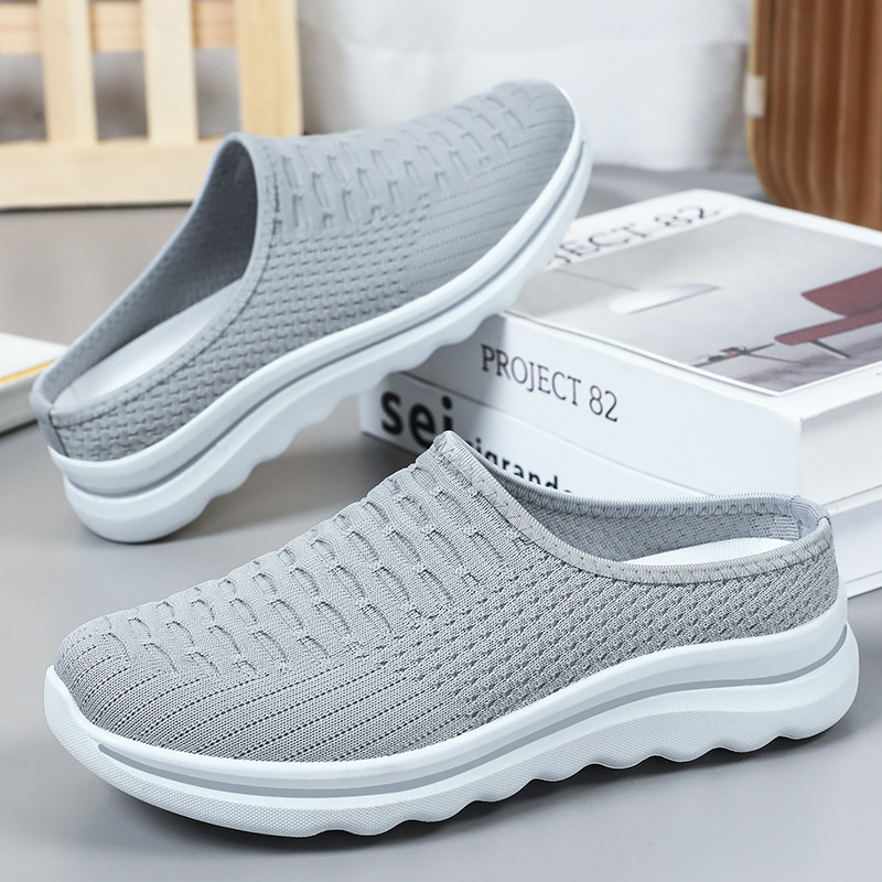 Women's cross-border women's flip-flops, TEMU women's shoes, casual shoes, one-step lazy shoes, flying woven breathable single shoes Specification drawing