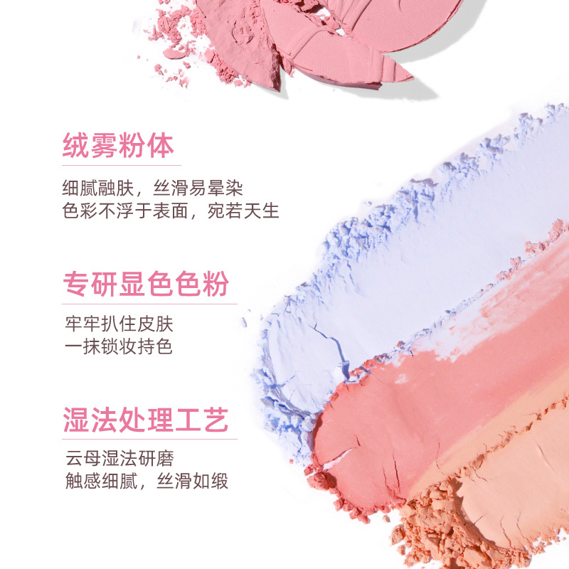 NOVO Summer Late Cherry Blossom Three-color Gradient Blush Swelling Color brightening Nude Makeup Peach Color Blush One set for multiple uses wholesale Specification drawing