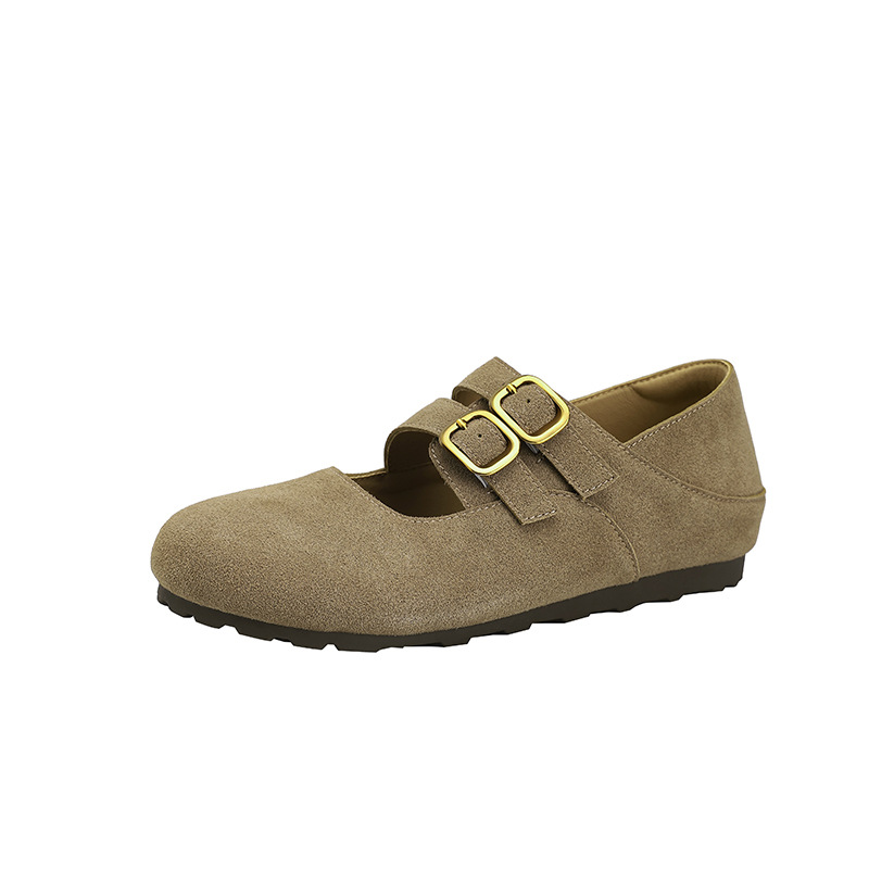 Retro Boken shoes, Spring and autumn style, French retro, round toe, shallow opening, flat, double belt buckle Mary Jane shoes, women's single shoes Item Picture