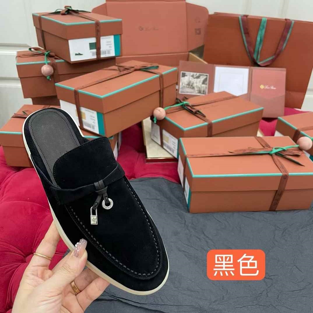 LP genuine leather loafers, women's backheel slippers, spring bean shoes. Wearing one flat, retro-style single shoe on the outside is comfortable Application Scenario