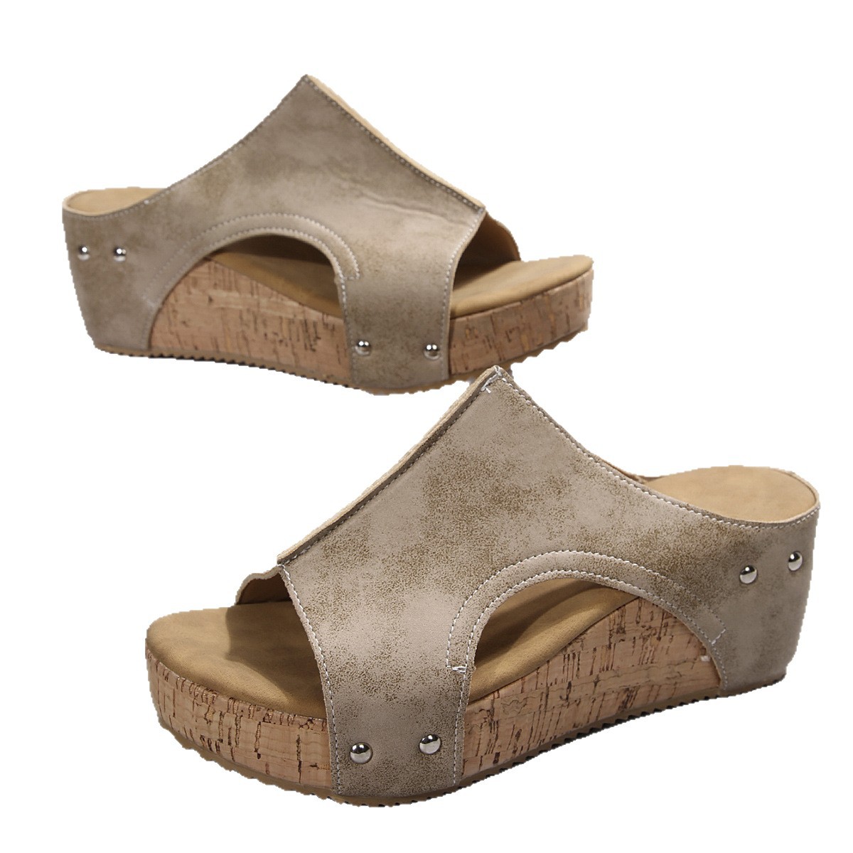 Wholesale of large-sized export wedge heel sandals for summer 2025, new fish-mouth thick-soled height-increasing side-open sandals Item Picture