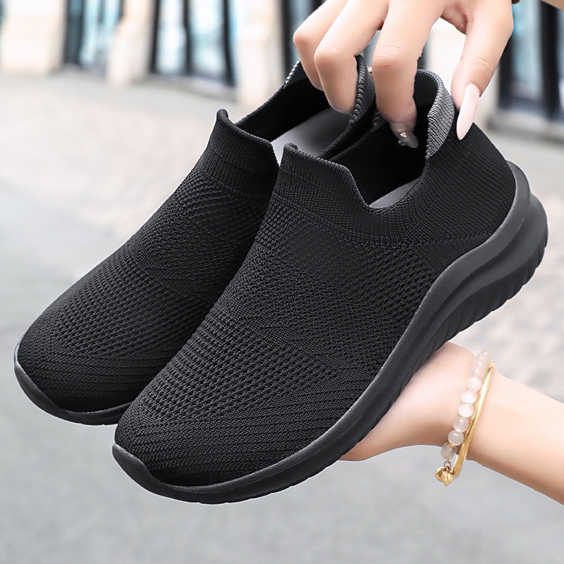 Women's shoes, versatile cross-border soft-soled casual shoes, breathable mesh woven shoes, single-foot shoes, lightweight mom shoes full figure