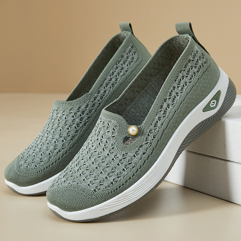 Women's summer shallow-mouthed mom shoes, breathable single shoes, soft soles, not tiring to the feet, flat shoes, casual shoes for the middle-aged and elderly details Picture