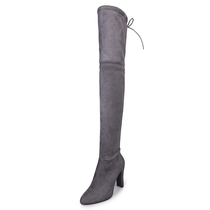 2020 Cross-border wish Export over-the-knee long boots, chunky heels, slim stretch boots, long boots, oversized 40-43 women's shoes for export Item Picture