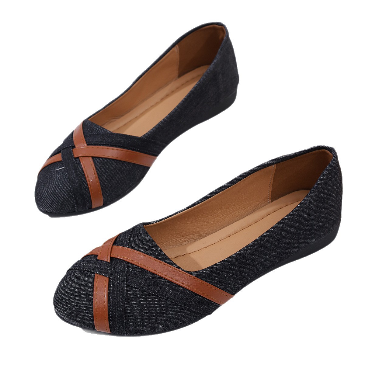 Women's fashion denim plus-size women's shoes 2025 new round toe flat single shoes Women's shallow toe one-foot casual shoes Item Picture
