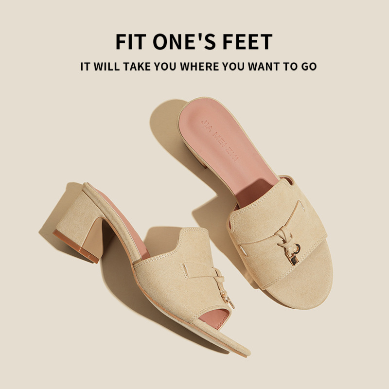 Summer bestseller thick-heeled slippers 2025 New lP outfit sandals, fashionable single shoes, lazy shoes, women's outerwear, one-shoulder slippers Specification drawing