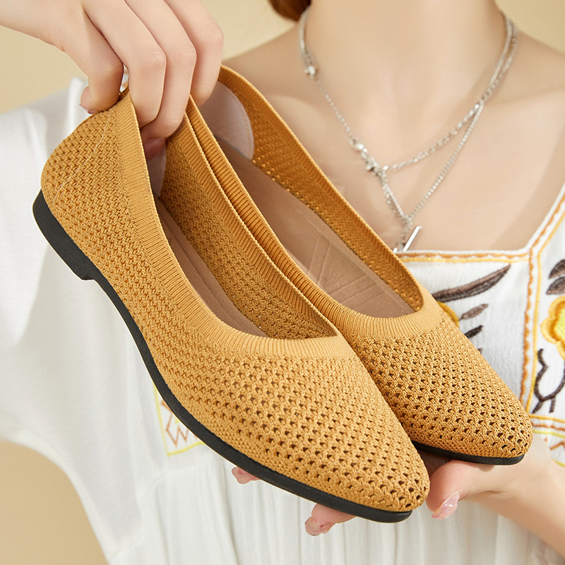 Women's cross-border Southeast Asian trade shoes, solid color pointed flat shoes, women's casual cloth shoes, Fei-woven knitted shoes full figure