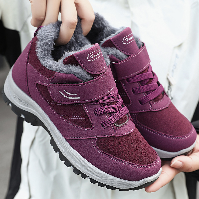 Cotton shoes for women 2025 couple style walking warm cotton boots, casual fleece thickened short boots, and snow boots for middle-aged and elderly people full figure