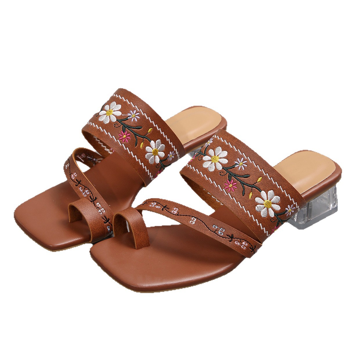 Summer new large-sized high-heeled flip-flops for women in cross-border trade, fashionable outerwear, flower-shaped beach cool slippers Item Picture
