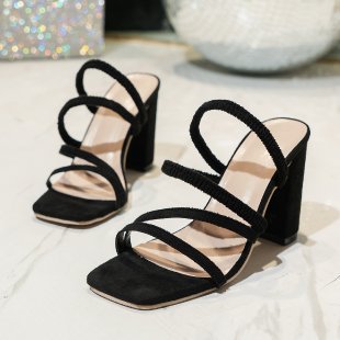 High-heeled flip-flops for women, 2023 new style, European and American export, large-sized fashionable, thick-heeled, square-toed women's flip-flops for women Specification drawing
