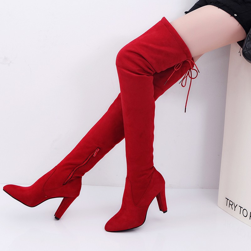2020 Cross-border wish Export over-the-knee long boots, chunky heels, slim stretch boots, long boots, oversized 40-43 women's shoes for export full figure