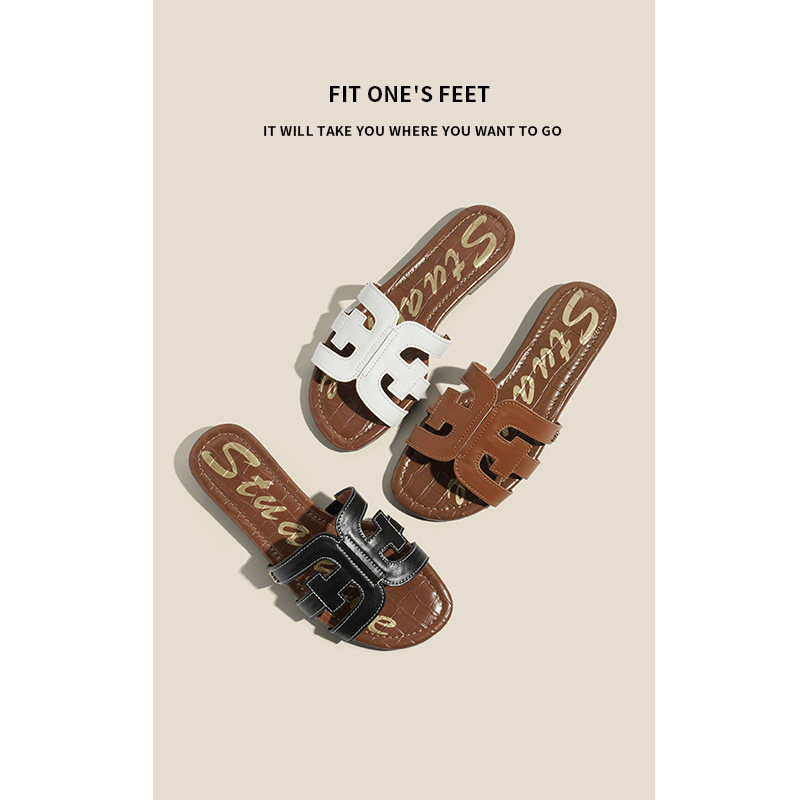 2025 New style of foreign trade shoes, popular slippers, women's outerwear flat, anti-slip, hollowed-out simple beach shoes, one-shoulder slippers Specification drawing