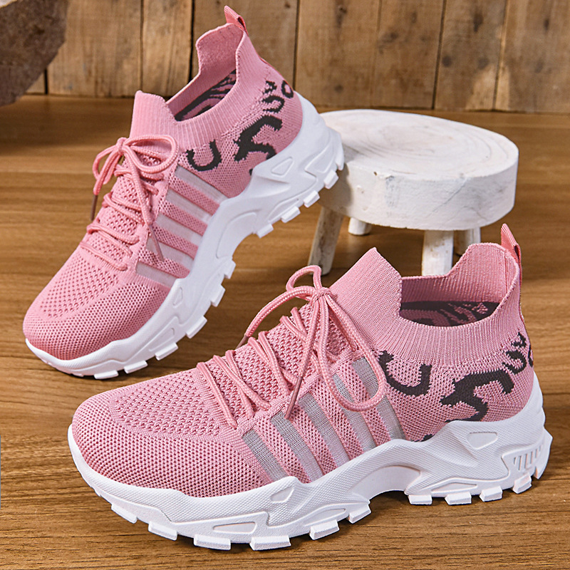 Jinshi Yuan: Women's Cross-border oversized Women's Shoes, Leopard Print Casual Shoes, Flying Woven Breathable single Shoes, thick-soled shoes, Dad shoes full figure