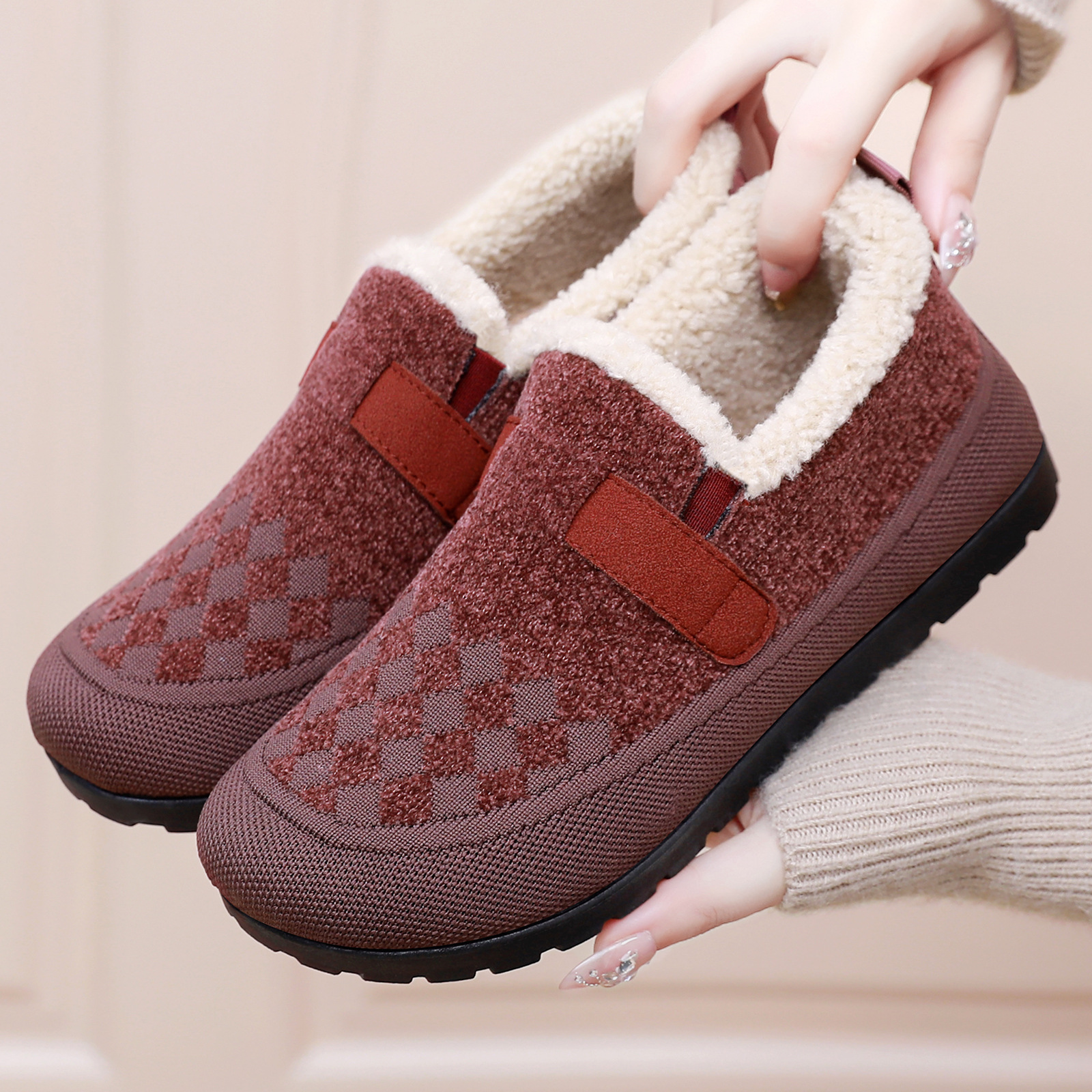 Women's cotton shoes with fleece, shoes for middle-aged and elderly mothers, cold-proof and warm women's ankle boots, one-foot snow boots, versatile cotton boots full figure