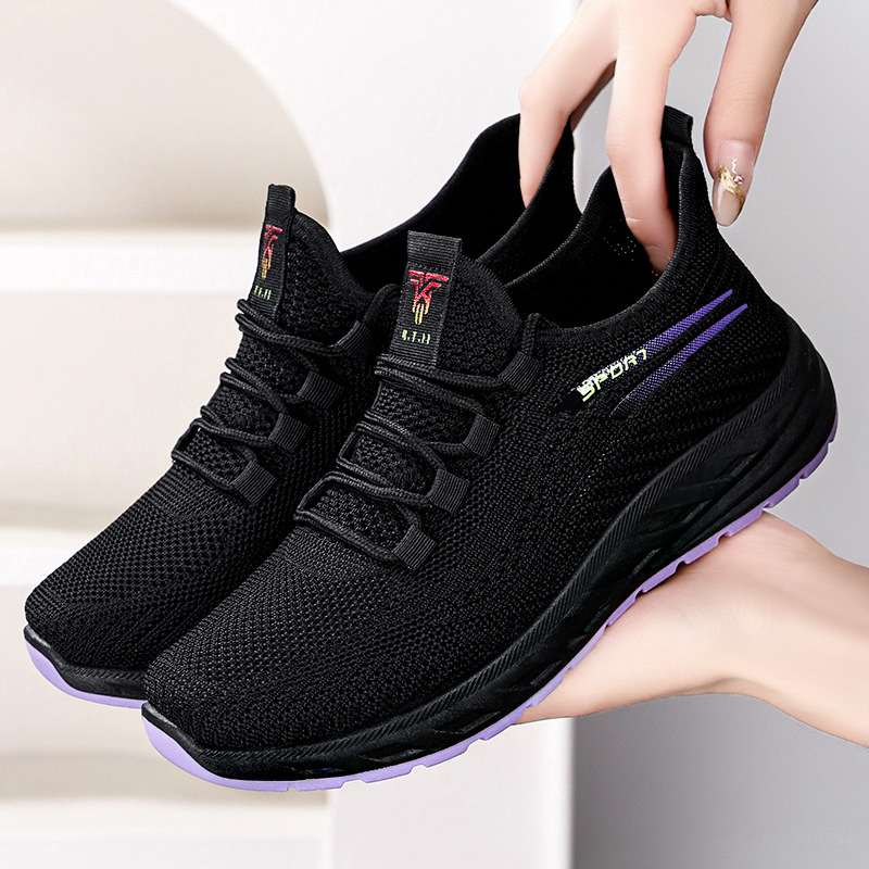 Women's casual shoes, foreign trade women's shoes, versatile soft-soled women's single shoes, shoes for middle-aged and elderly mothers, flying woven breathable mesh shoes Specification drawing