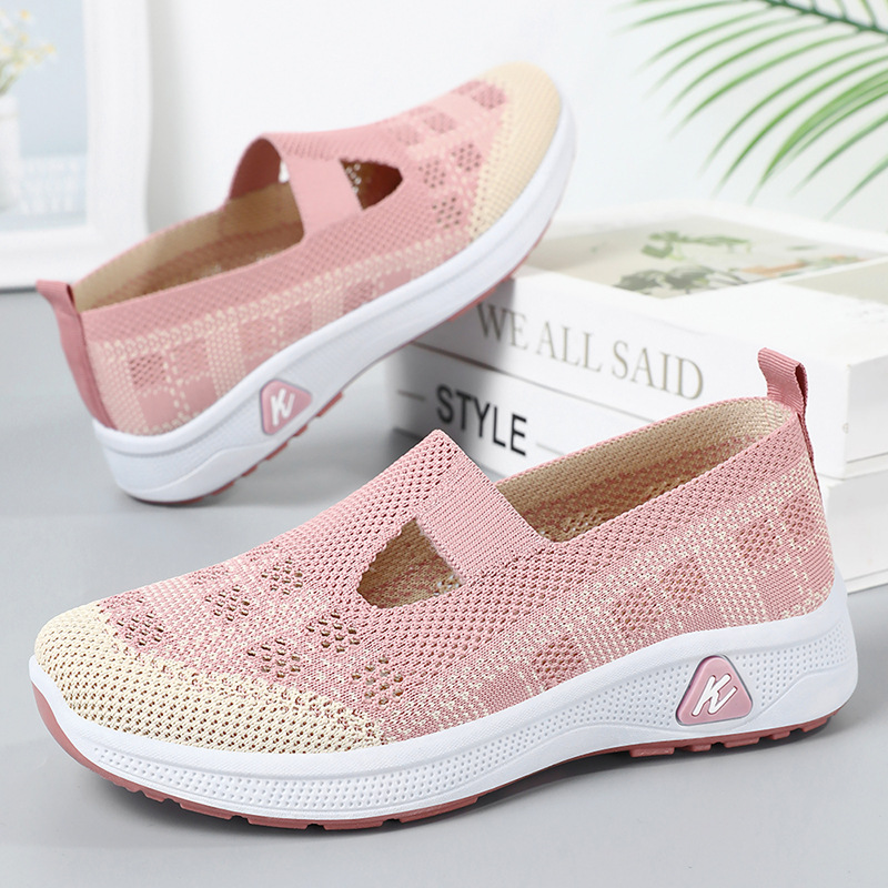 Women's cross-border women's shoes, casual shoes, breathable single shoes made of flying fabric, old Beijing cloth shoes, one-foot shoes for middle-aged and elderly mothers details Picture