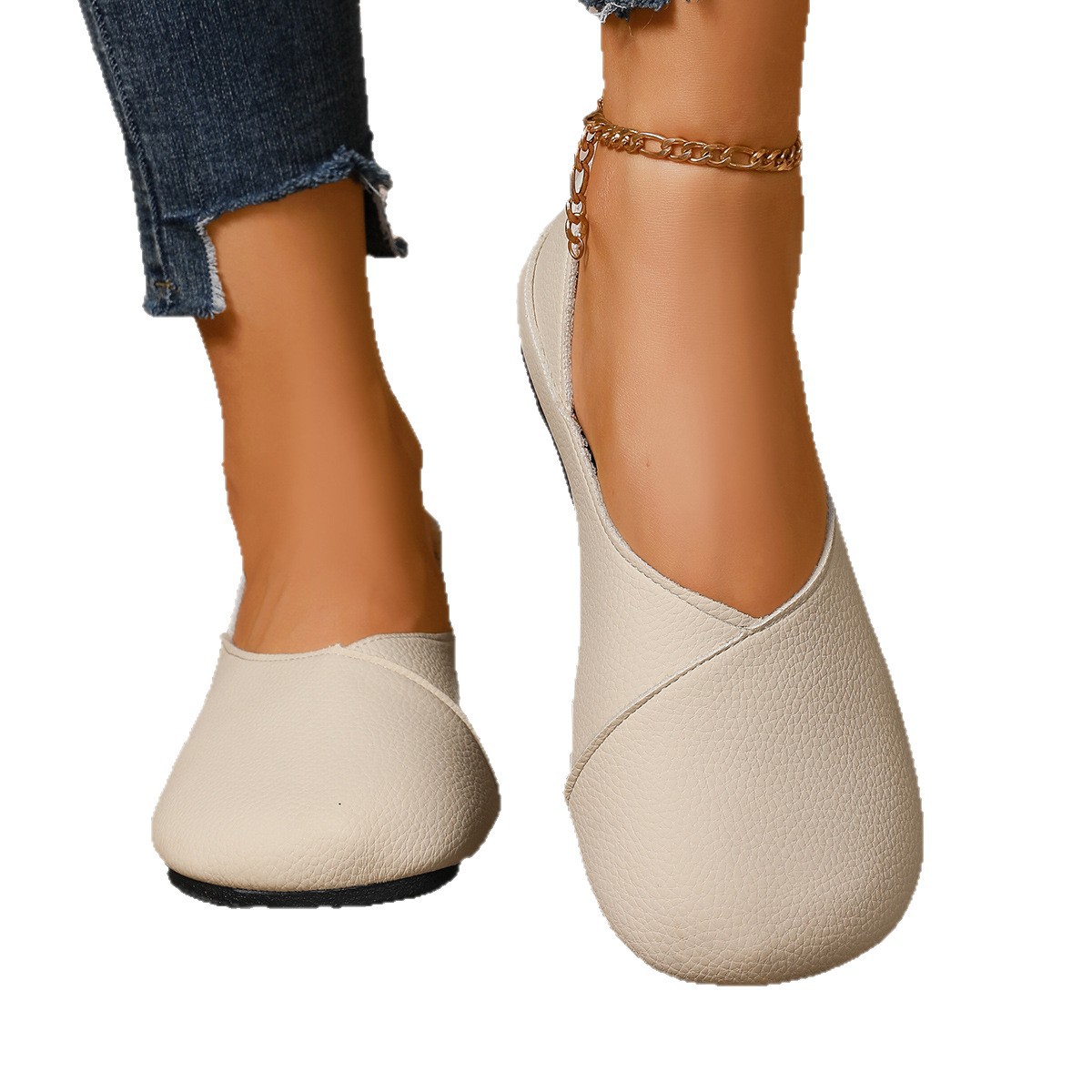 Flat single shoes for women, Spring 2025 new Korean style, versatile, shallow-mouthed retro grandma shoes, square toe simple two-in-one bean shoes Item Picture