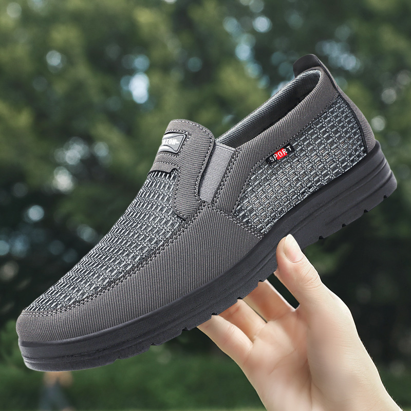 Men's breathable net shoes, lightweight and soft-soled shoes for middle-aged and elderly dads, shallow-mouthed casual men's cloth shoes from old Beijing details Picture