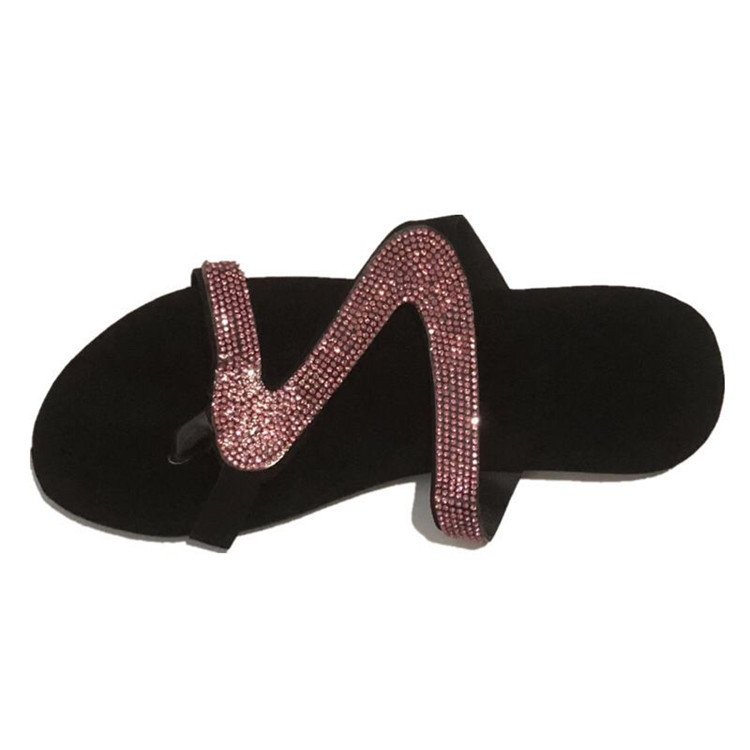 wish AliExpress's new large-sized water diamond flip-flops for women, European and American open-toe flat women Item Picture