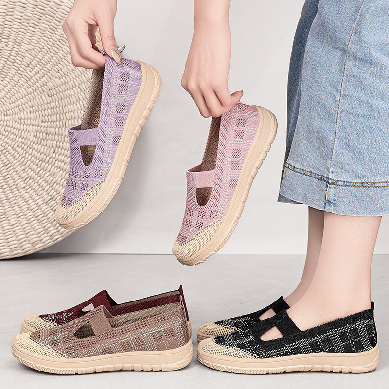 Women's shoes, versatile casual shoes, breathable flying woven shoes, one-step lazy shoes, soft-soled comfortable mom shoes, women's single shoes Application Scenario