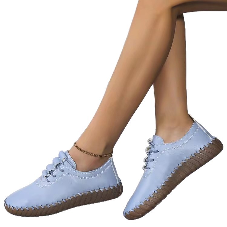 Women's soft-soled and soft-top bean shoes 2025 new style comfortable women's shoes Flat mom shoes round toe lace-up casual shoes Item Picture