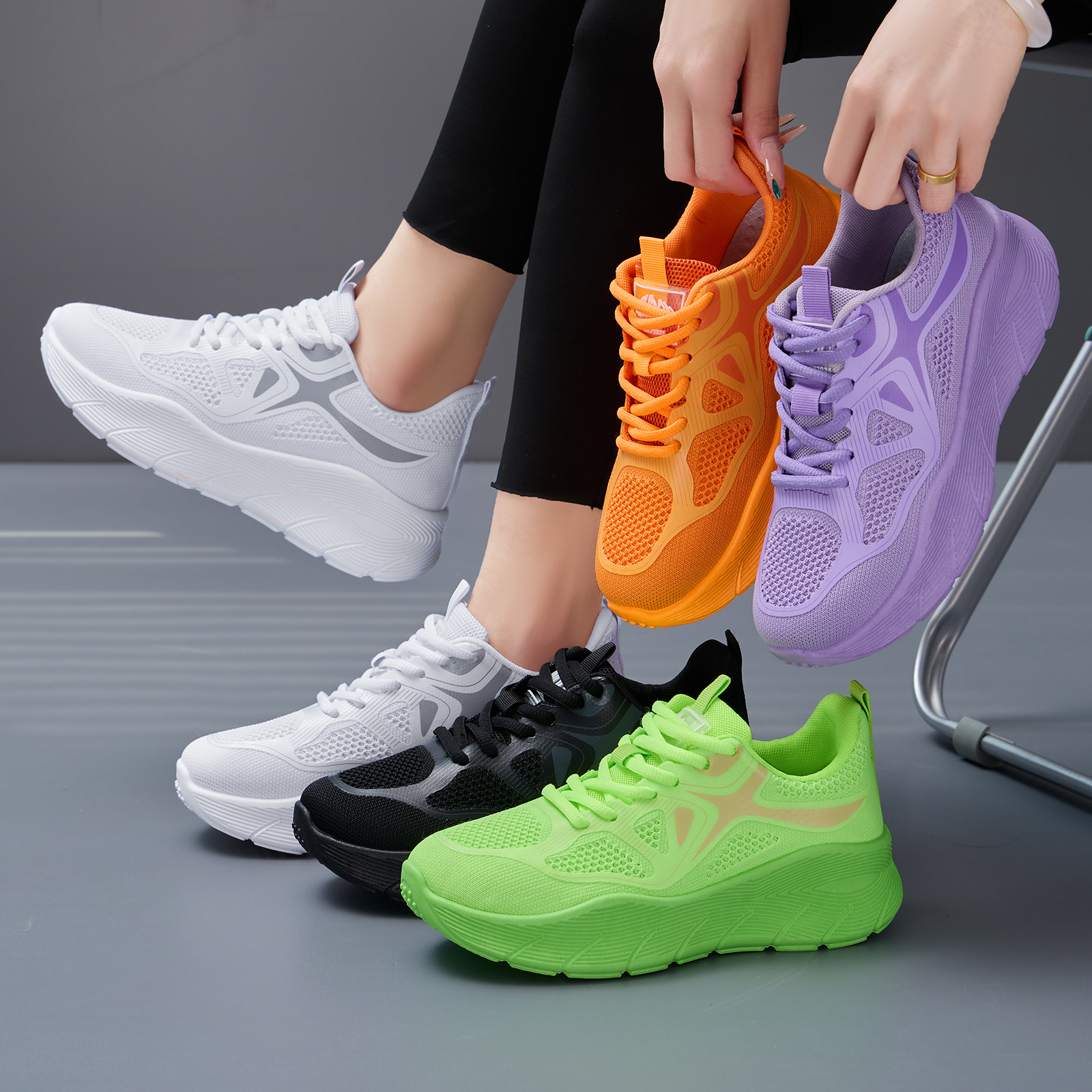 Women's sports shoes, versatile single shoes, fly-woven breathable mesh shoes, soft-soled comfortable running shoes, shallow mouth, light and convenient women's shoes Application Scenario