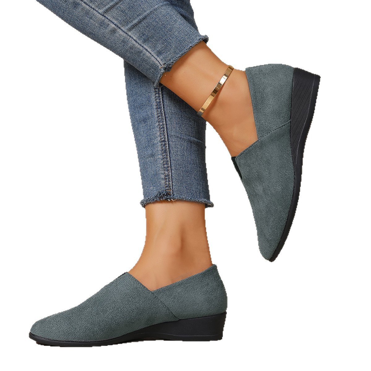New summer 2025 cross-border shallow-mouthed, pointed-toe, large-sized, single-leg bean shoes for women Item Picture