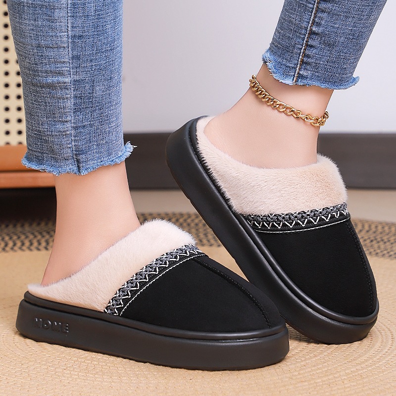 Women's cotton shoes, cross-border TEMU large-sized winter versatile women's ankle boots with fleece and thickened cotton boots, one-foot cotton slippers details Picture